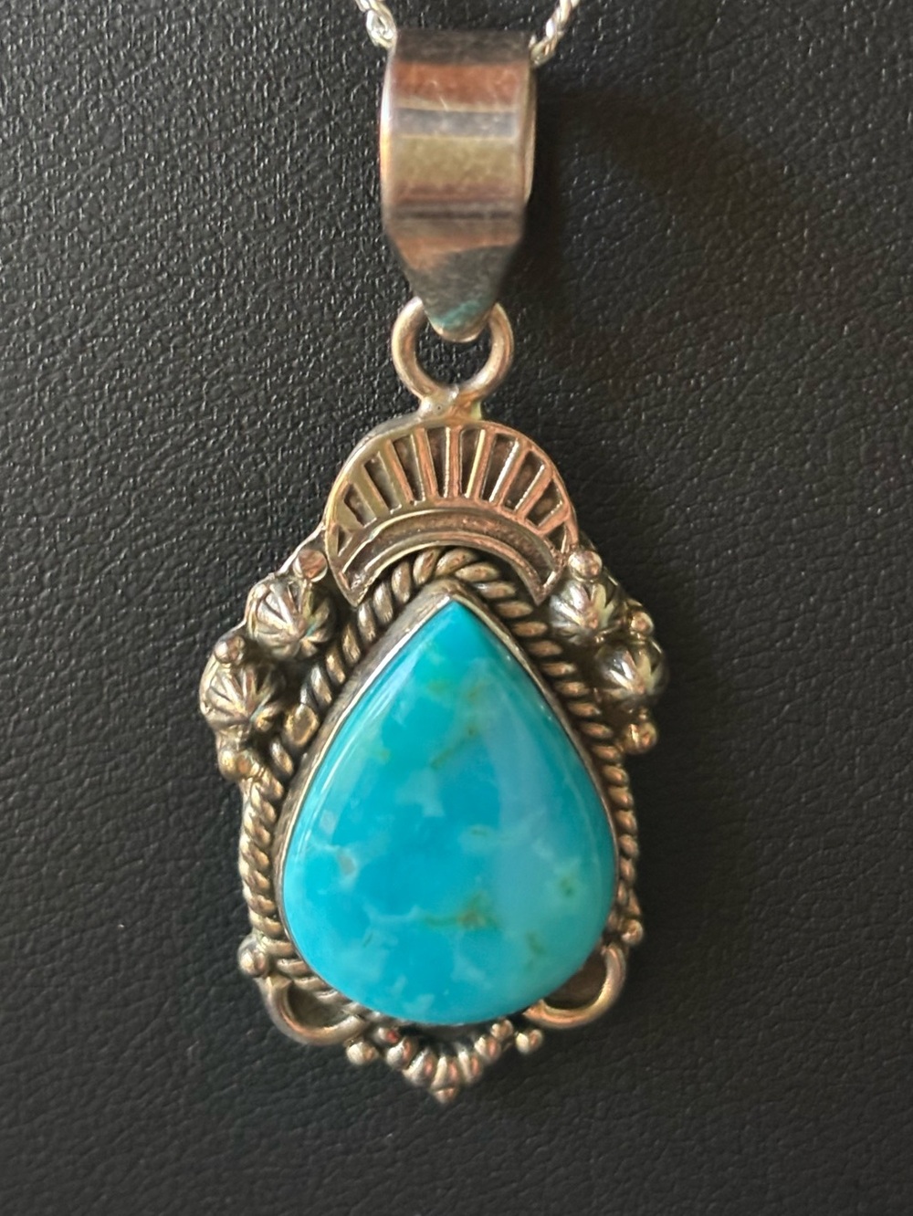 Turquoise Teardrop 925 Sterling Silver Pendant Necklace